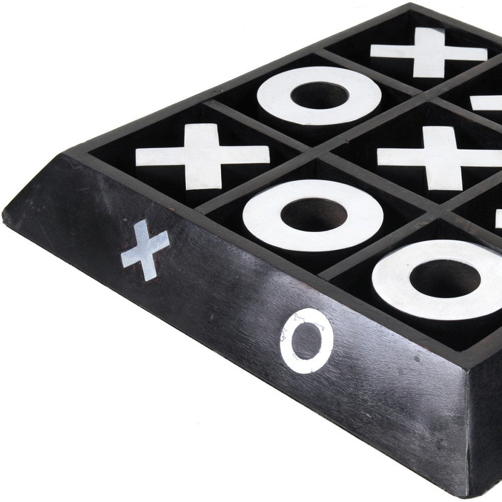 Nickel And Dark Wood Tic Tac Toe Game Sculpture