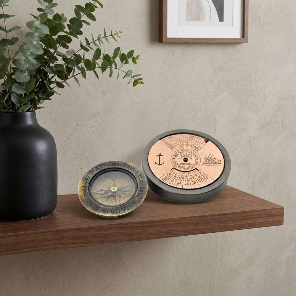 Set Of 2 100 Year Calendar And Compass Quote HomeRoots