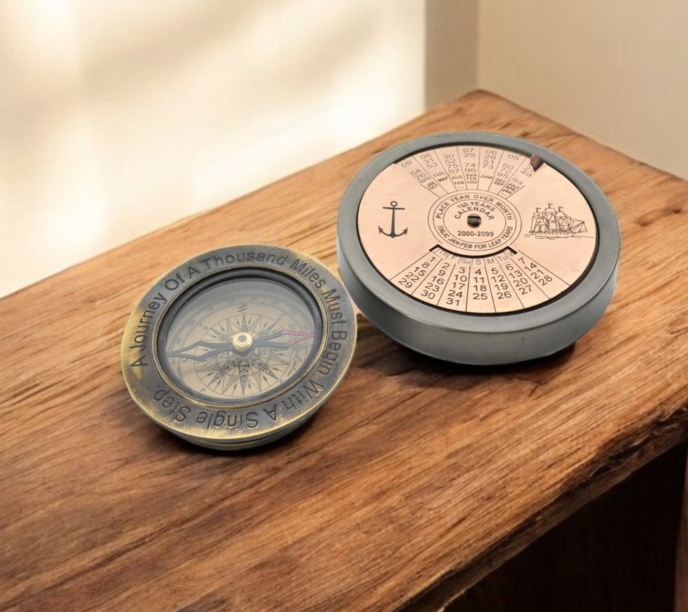 Set Of 2 100 Year Calendar And Compass Quote HomeRoots