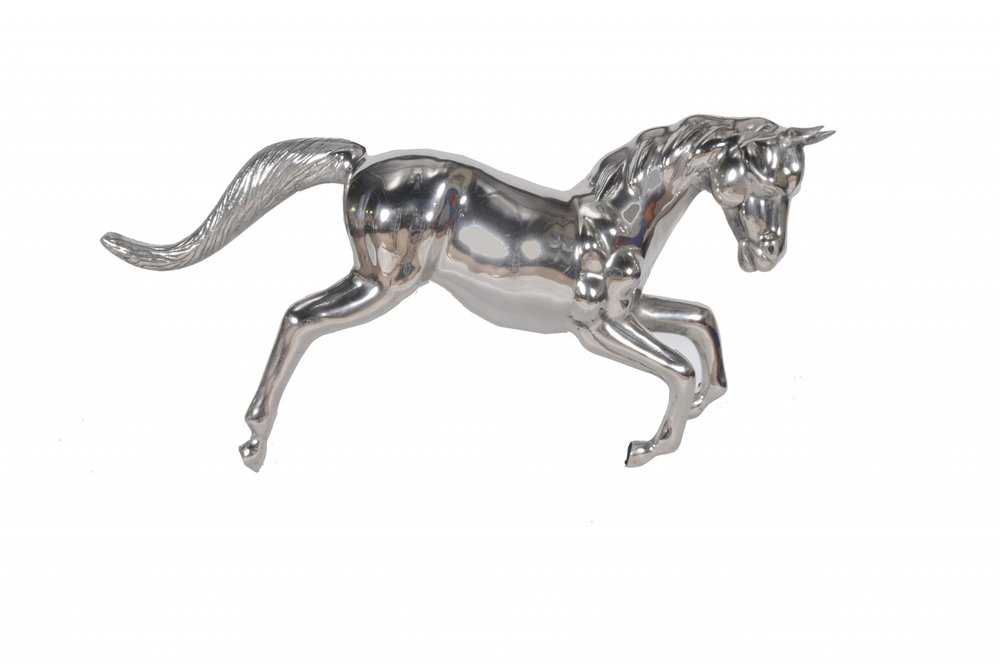 19" Nickel Metal Horse Figurine Tabletop Sculpture HomeRoots