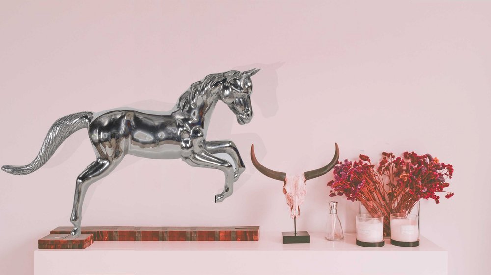 19" Nickel Metal Horse Figurine Tabletop Sculpture HomeRoots