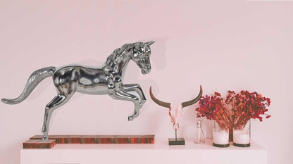 19" Nickel Metal Horse Figurine Tabletop Sculpture HomeRoots