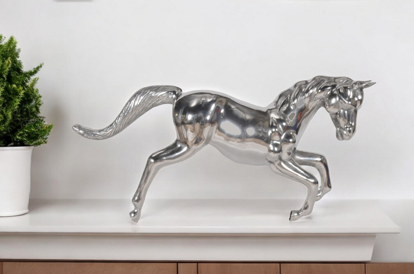 19" Nickel Metal Horse Figurine Tabletop Sculpture