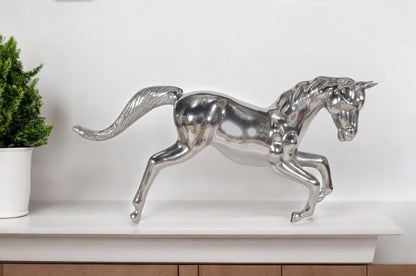 19" Nickel Metal Horse Figurine Tabletop Sculpture HomeRoots