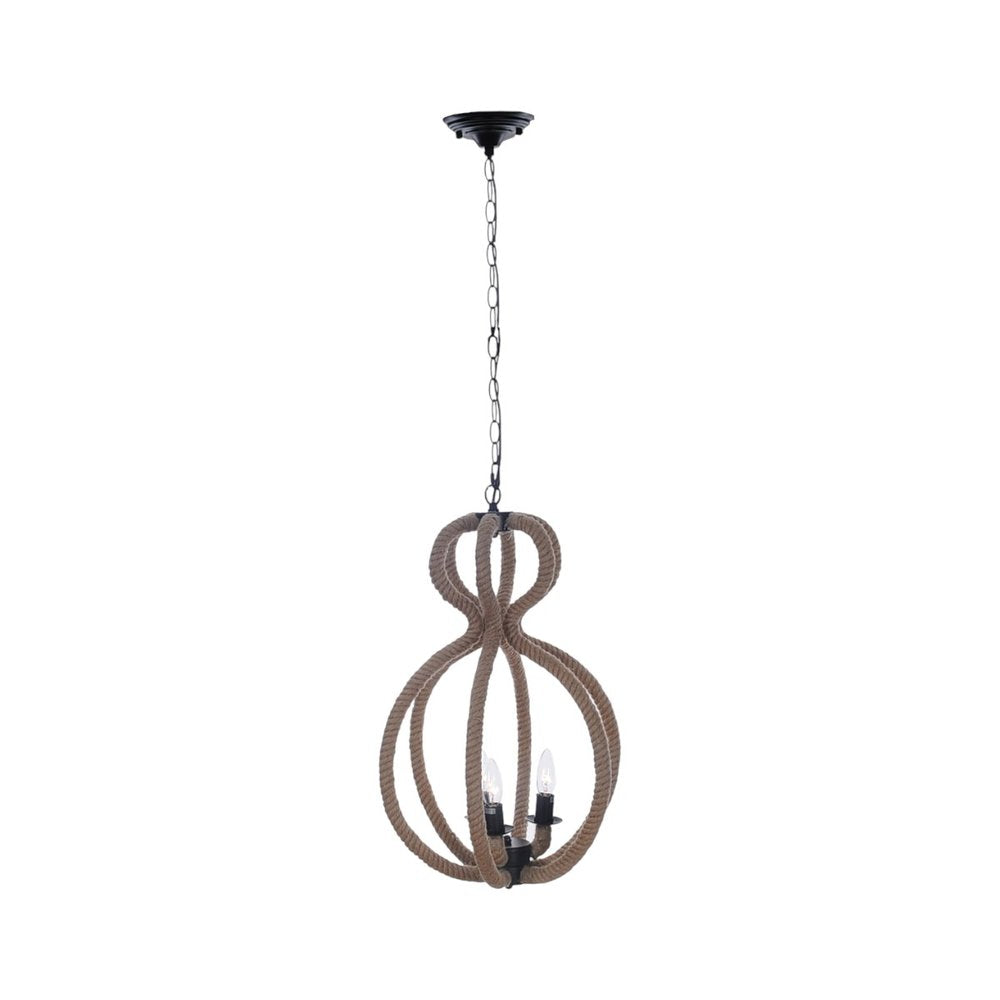 Natural and Black Iron and Rope Three Light Ceiling Light — view 8