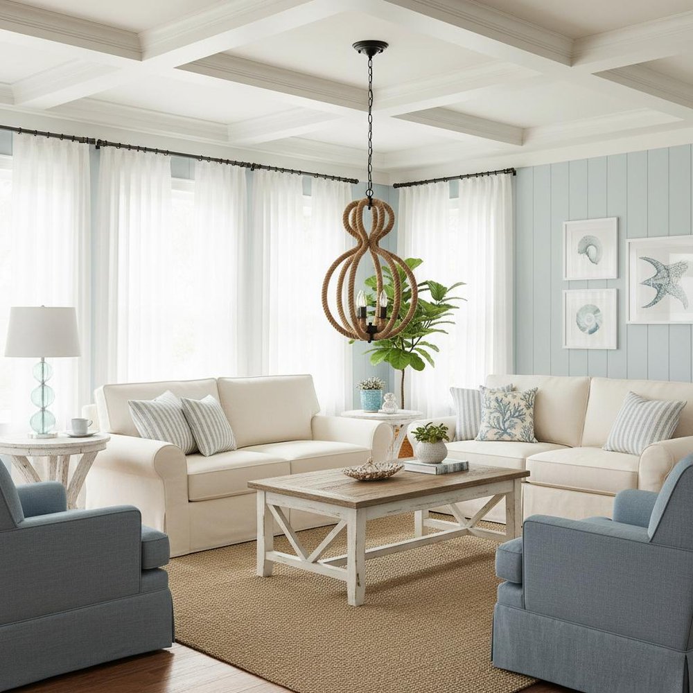 Natural and Black Iron and Rope Three Light Ceiling Light — view 9