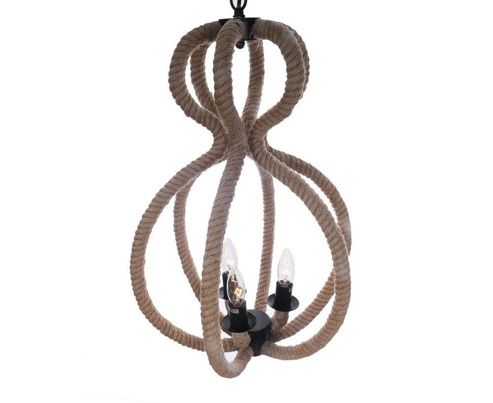 Natural and Black Iron and Rope Three Light Ceiling Light — view 3