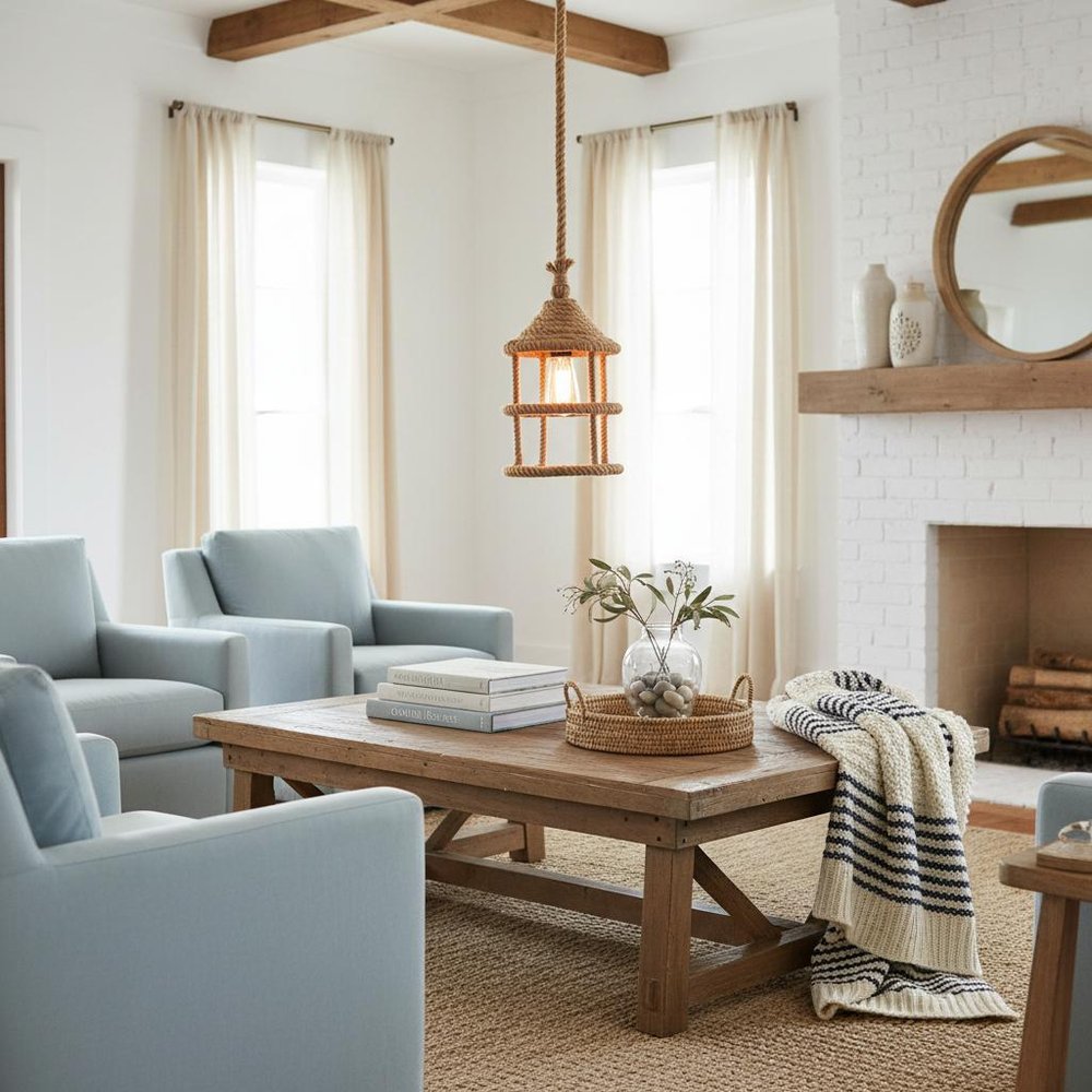 Beige and Black Iron and Rope Ceiling Light HomeRoots