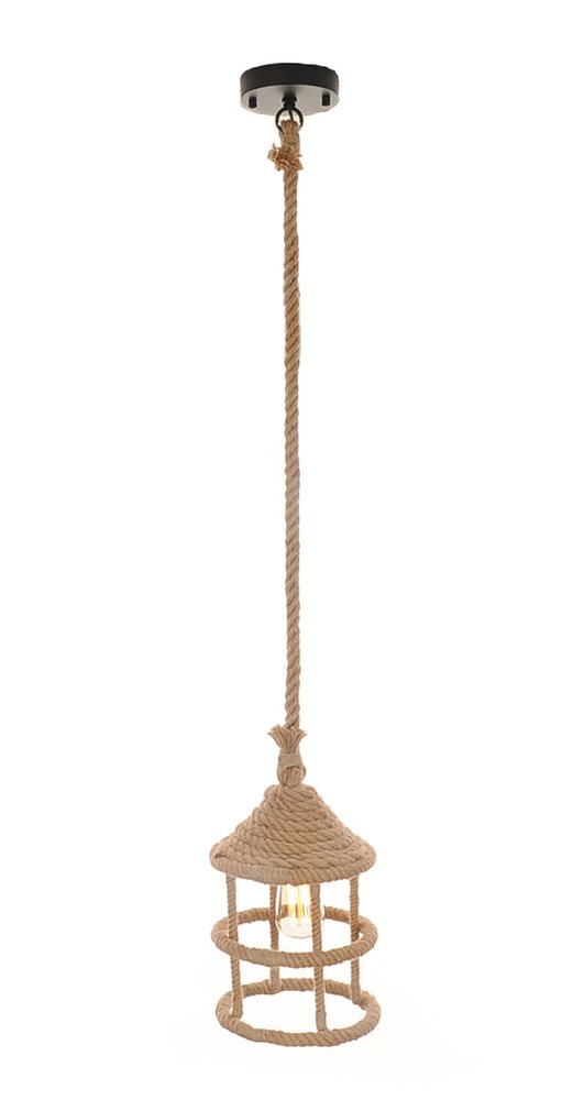 Beige and Black Iron and Rope Ceiling Light HomeRoots
