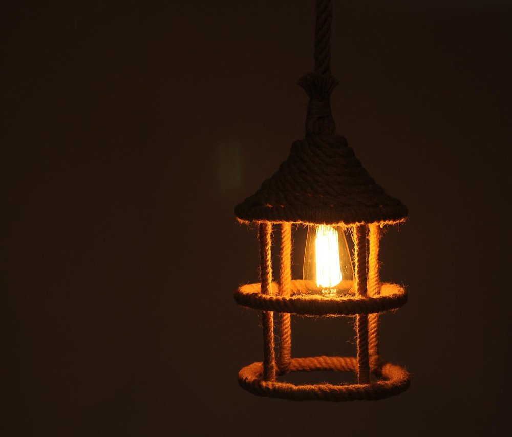 Beige and Black Iron and Rope Ceiling Light HomeRoots