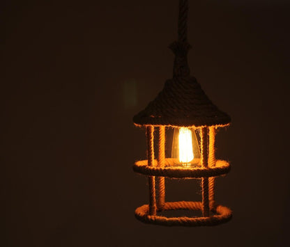 Beige and Black Iron and Rope Ceiling Light HomeRoots