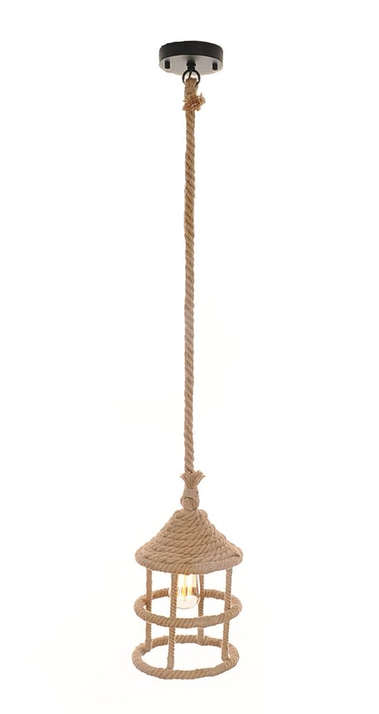 Beige and Black Iron and Rope Ceiling Light HomeRoots