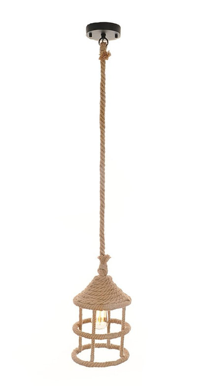 Beige and Black Iron and Rope Ceiling Light HomeRoots