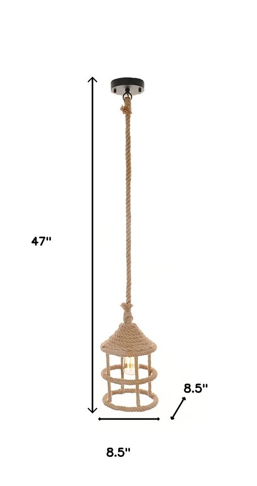 Beige and Black Iron and Rope Ceiling Light HomeRoots