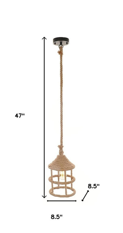 Beige and Black Iron and Rope Ceiling Light HomeRoots