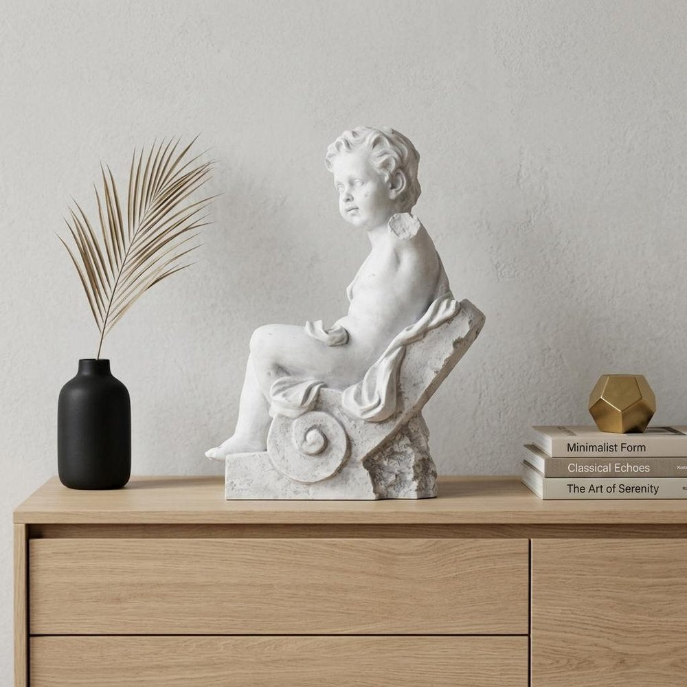 Vintage Look Off White Boy Sitting Statue HomeRoots