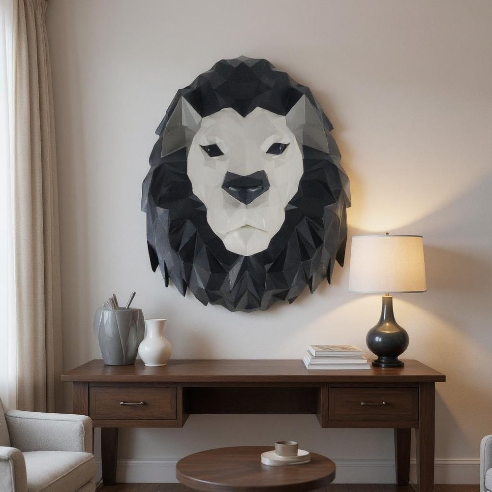 11.5" X 9.5" X 14" Origami Lion Head Wall Decoration — view 1