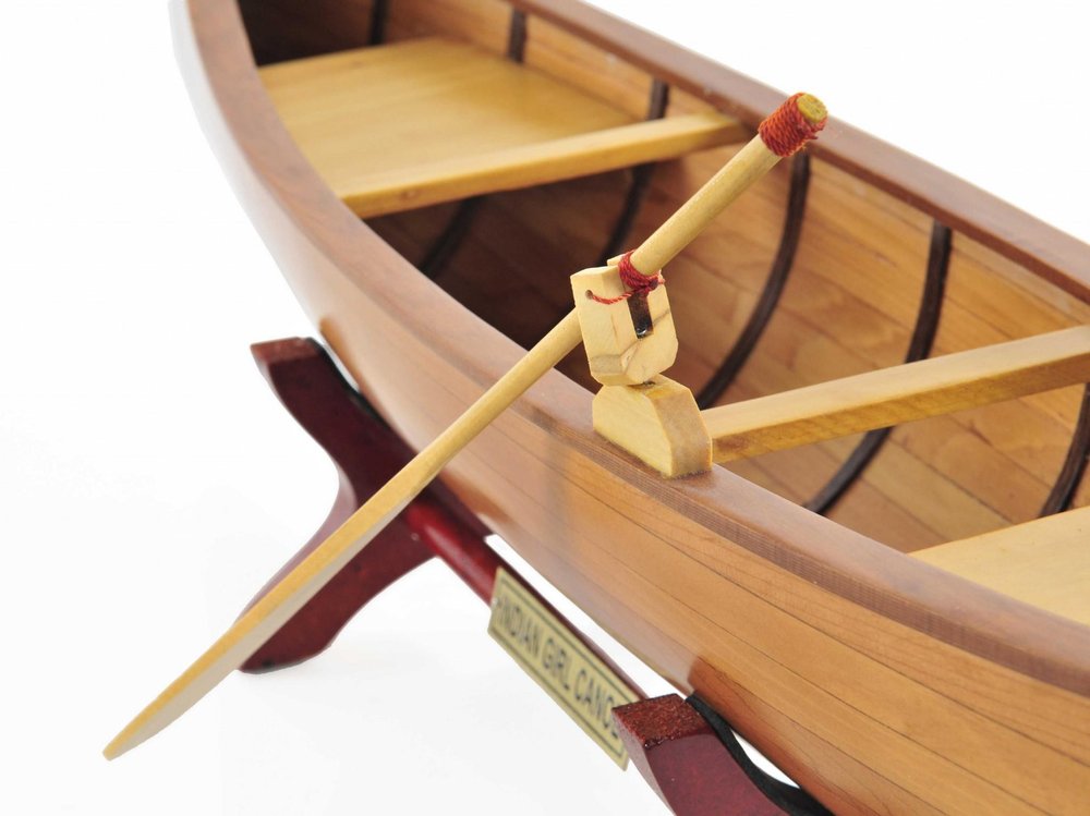 7" Brown Solid Wood Hand Painted Model Boat — view 3