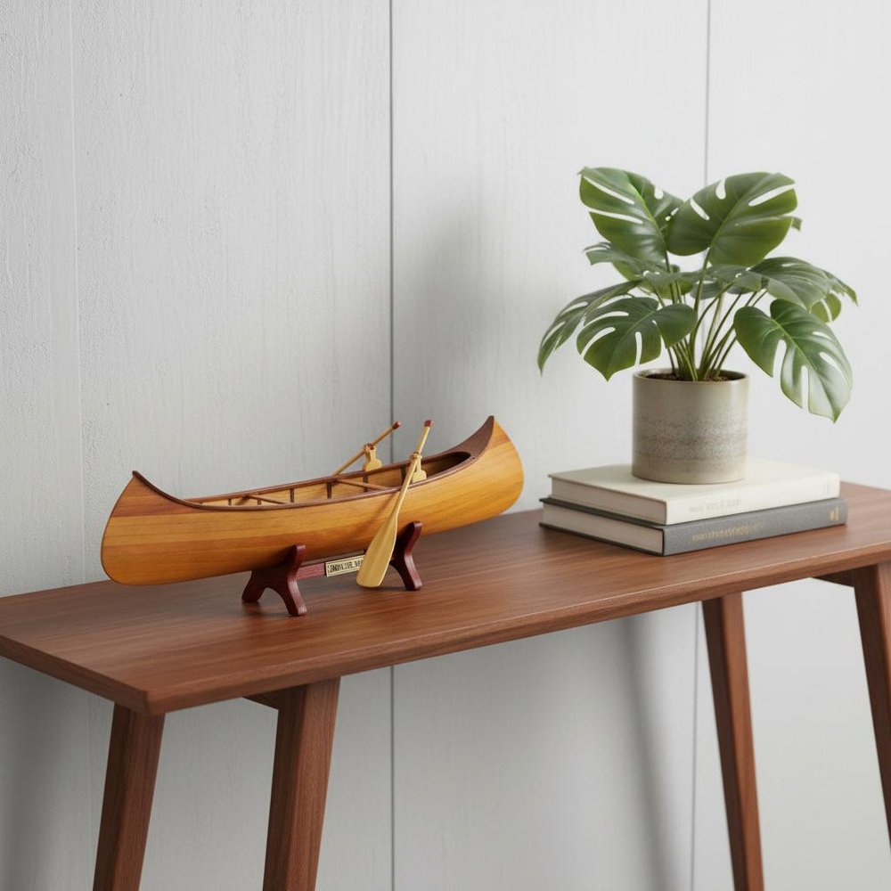 7" Brown Solid Wood Hand Painted Model Boat — view 8
