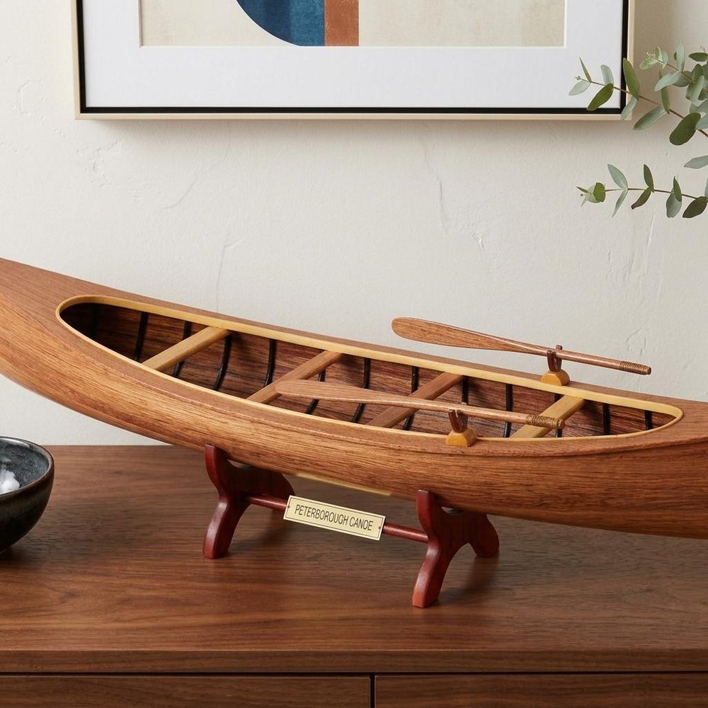 6" Wood Brown Solid Wood Hand Painted Model Boat Tabletop Sculpture HomeRoots