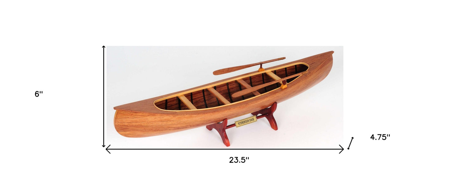 6" Wood Brown Solid Wood Hand Painted Model Boat Tabletop Sculpture