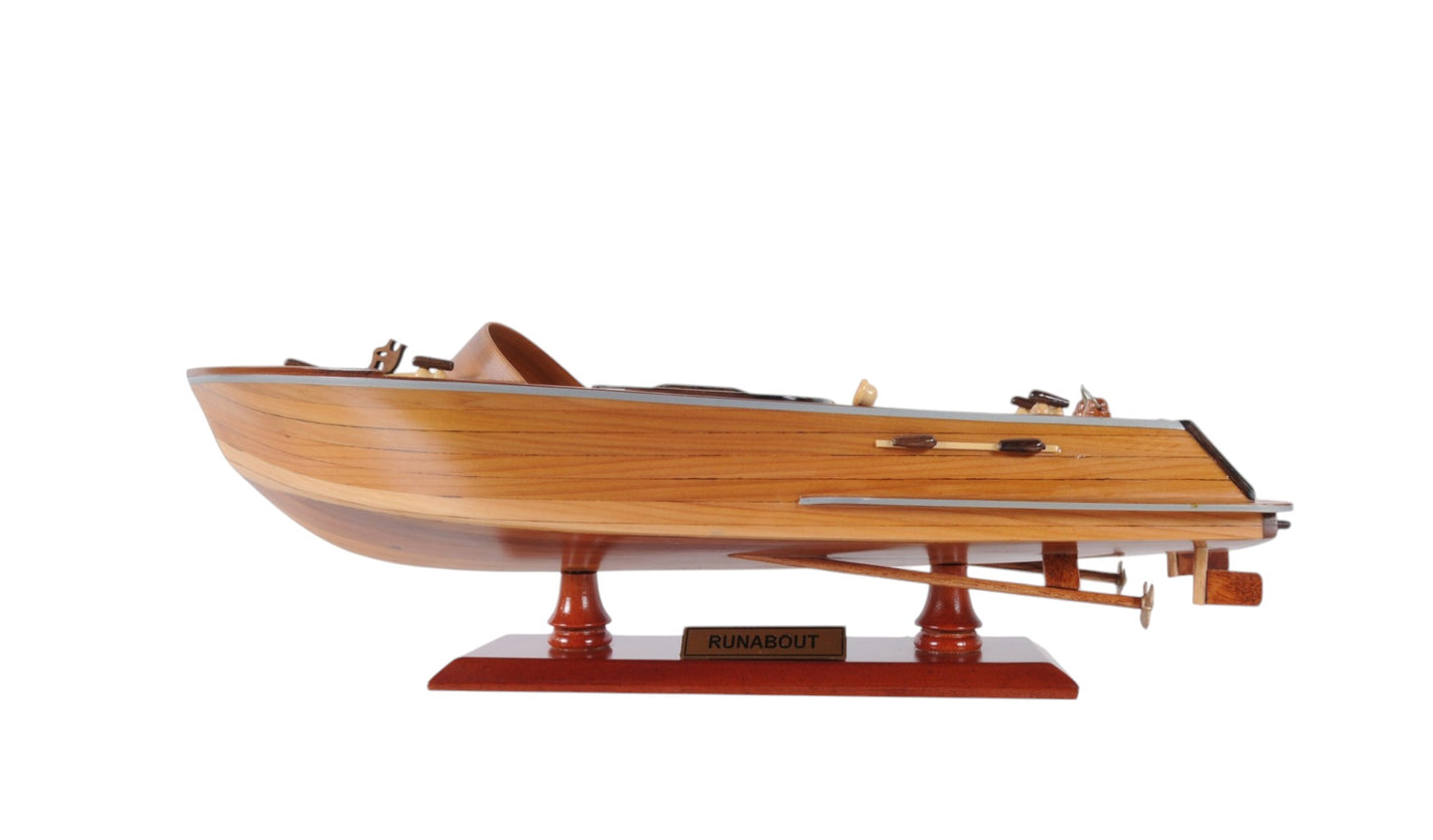 16" Brown Solid Wood Hand Painted Runabout Canoe Model Boat