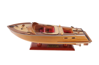 16" Brown Solid Wood Hand Painted Runabout Canoe Model Boat