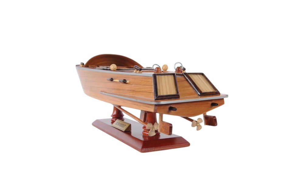 16" Brown Solid Wood Hand Painted Runabout Canoe Model Boat HomeRoots