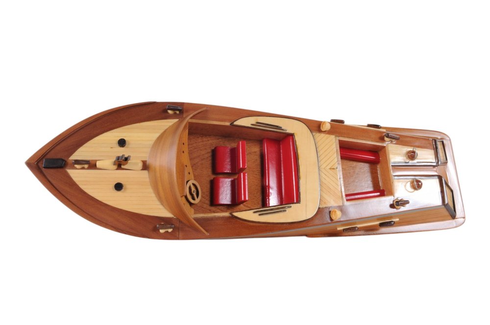 16" Brown Solid Wood Hand Painted Runabout Canoe Model Boat HomeRoots