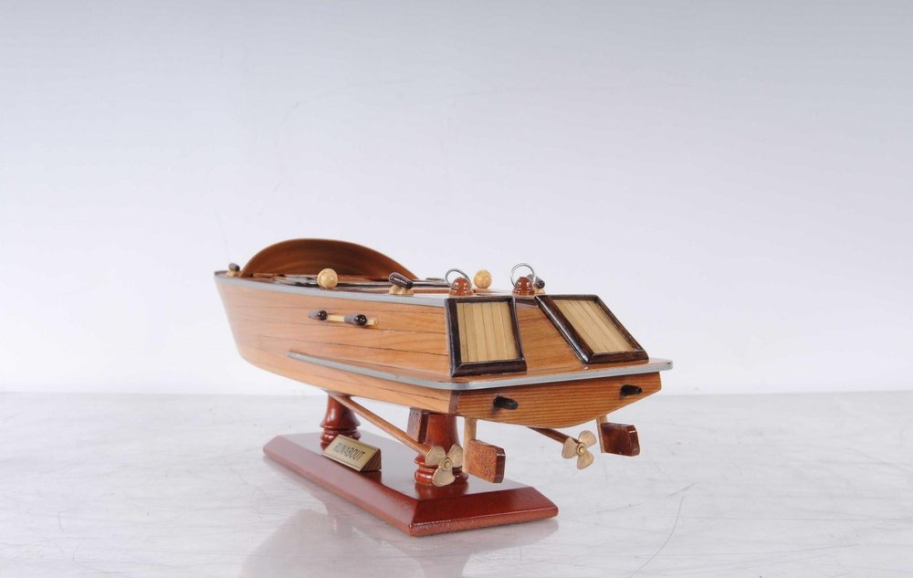 16" Brown Solid Wood Hand Painted Runabout Canoe Model Boat — view 3