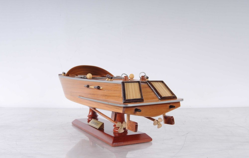 16" Brown Solid Wood Hand Painted Runabout Canoe Model Boat HomeRoots
