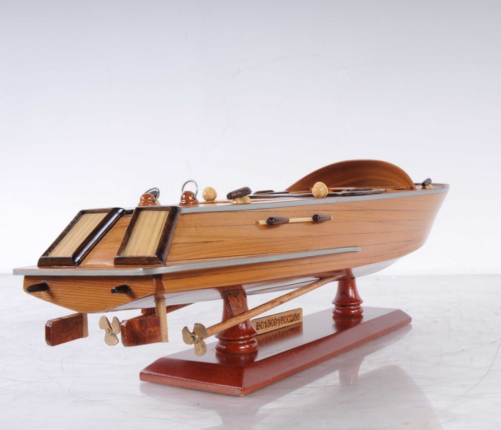 16" Brown Solid Wood Hand Painted Runabout Canoe Model Boat HomeRoots