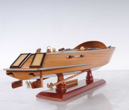 16" Brown Solid Wood Hand Painted Runabout Canoe Model Boat HomeRoots