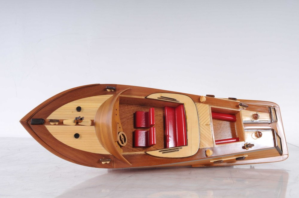 16" Brown Solid Wood Hand Painted Runabout Canoe Model Boat HomeRoots