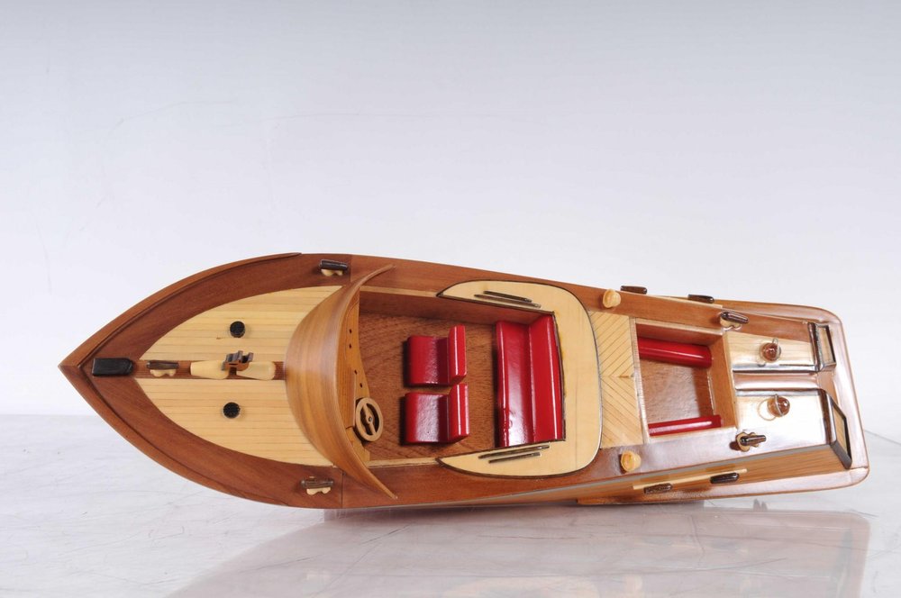16" Brown Solid Wood Hand Painted Runabout Canoe Model Boat HomeRoots