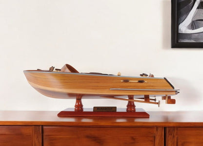 16" Brown Solid Wood Hand Painted Runabout Canoe Model Boat HomeRoots