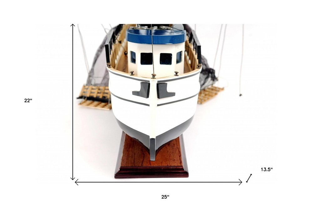 22" Black And White Solid Wood Hand Painted Model Boat HomeRoots