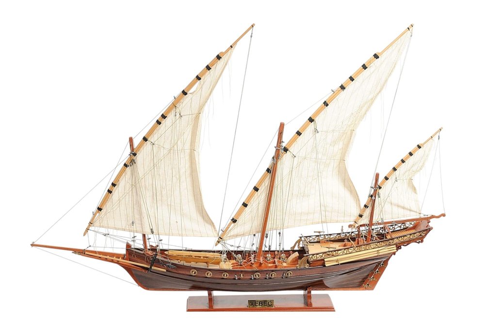 27" Brown Manufactured Wood Boat Hand Painted Sculpture — view 1