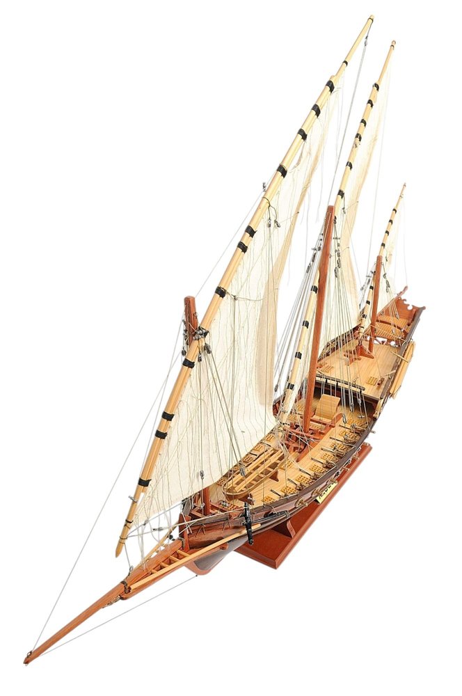 27" Brown Manufactured Wood Boat Hand Painted Sculpture — view 3