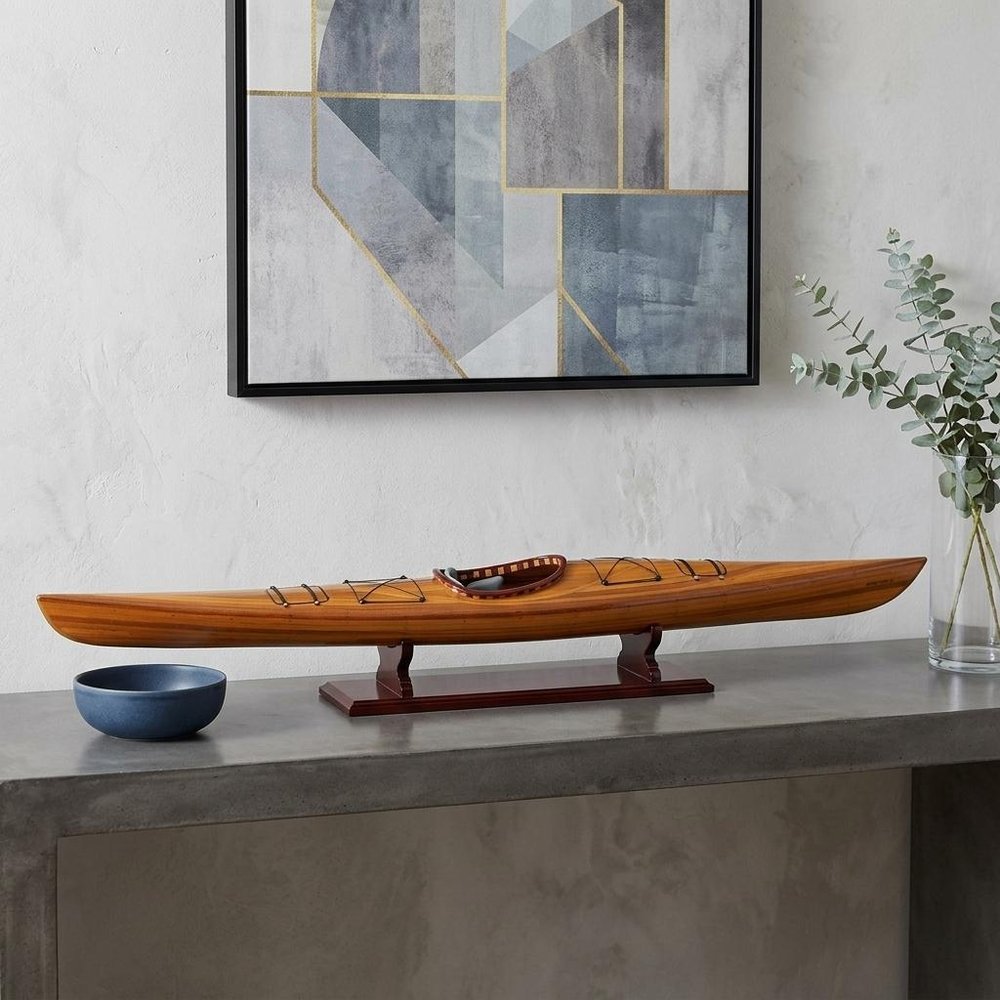 5" Brown Solid Wood Hand Painted Model Boat — view 7