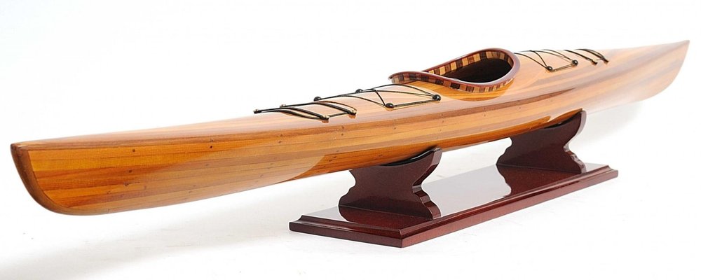 5" Brown Solid Wood Hand Painted Model Boat — view 8
