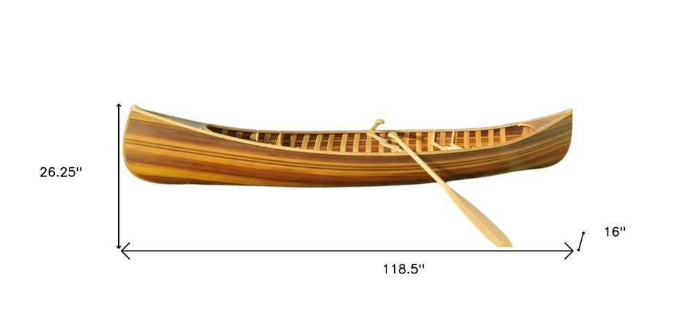 16" Wood Brown Solid Wood Hand Painted Model Boat Tabletop Sculpture HomeRoots