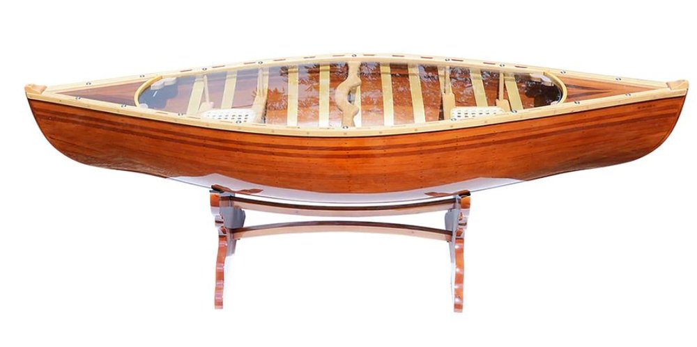 Natural Solid Wood and Glass Canoe Coffee Table HomeRoots