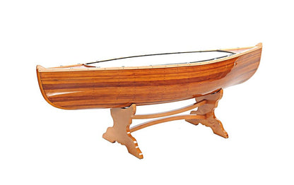 Natural Solid Wood and Glass Canoe Coffee Table HomeRoots