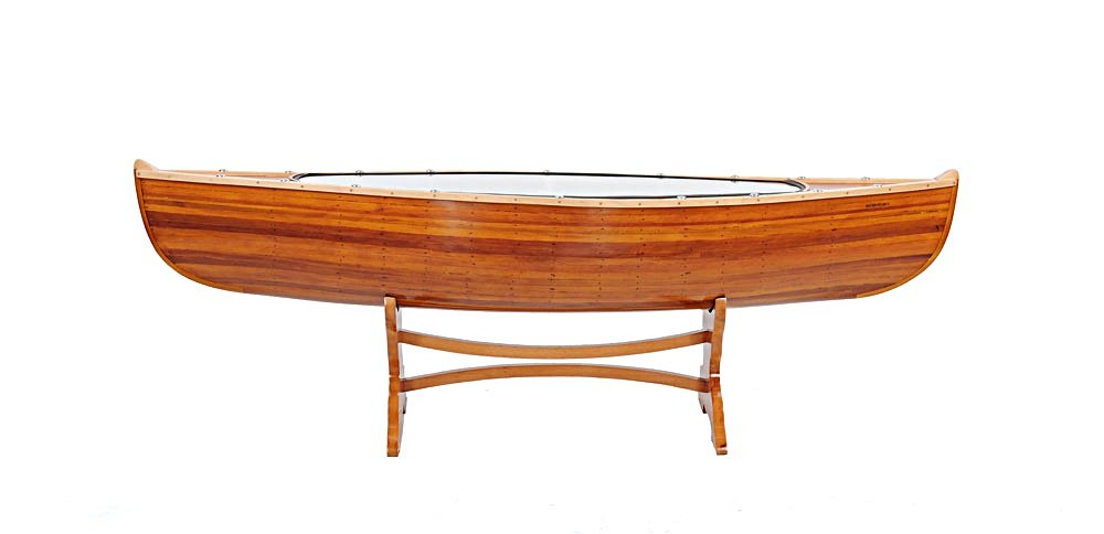 Natural Solid Wood and Glass Canoe Coffee Table — view 2
