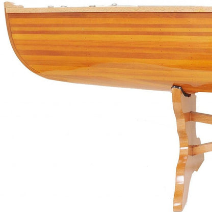 Natural Solid Wood and Glass Canoe Coffee Table HomeRoots