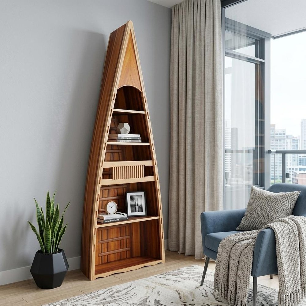 21" Wood Brown Solid Wood Six Tier Boat Bookcase HomeRoots