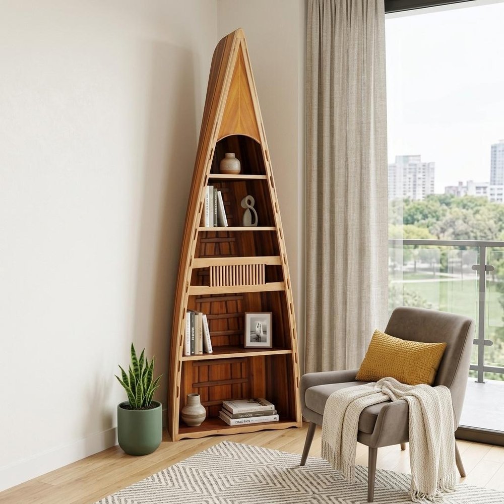 21" Wood Brown Solid Wood Six Tier Boat Bookcase HomeRoots