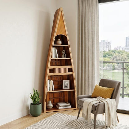 21" Wood Brown Solid Wood Six Tier Boat Bookcase HomeRoots