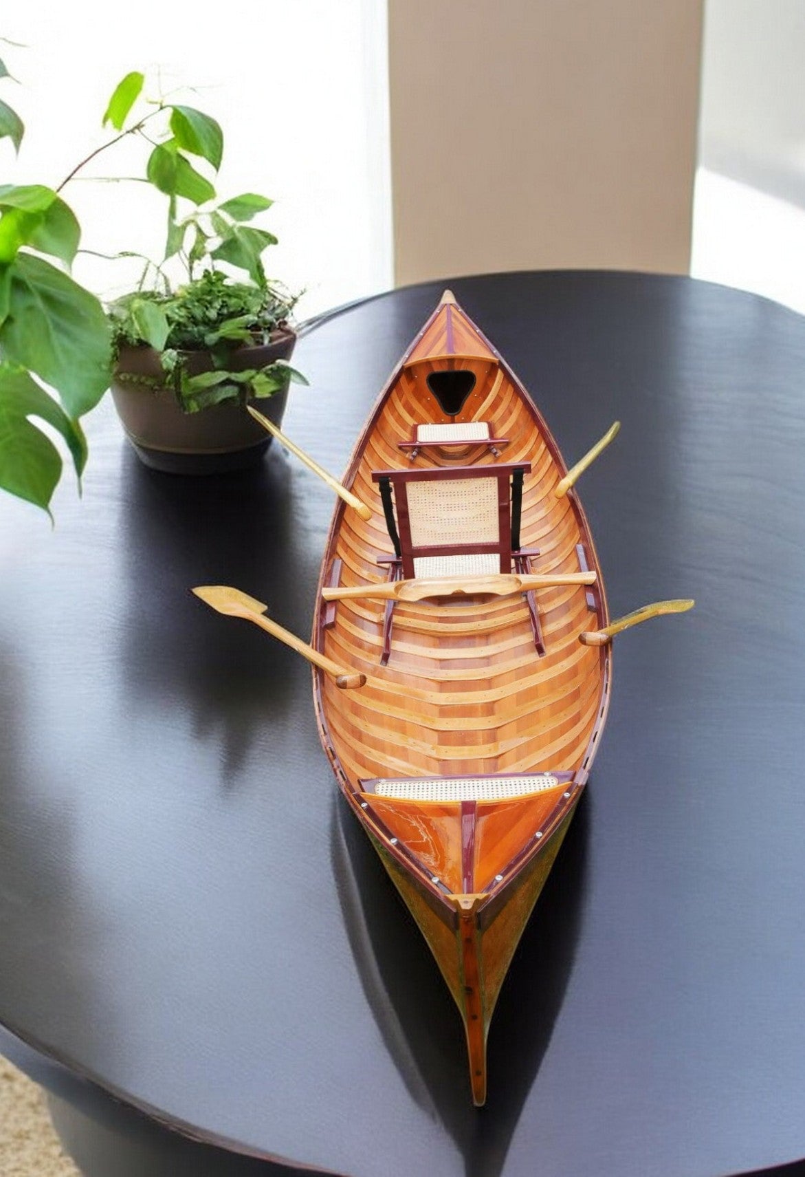 26" Wood Brown Solid Wood Model Boat Tabletop Sculpture